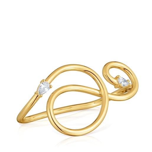 خاتم مفتوح من الفضة المطلية بالذهب عيار 18 قيراطًا والمرصعة بالماس المُصنع في المختبر من التشكيلة Lio LGD