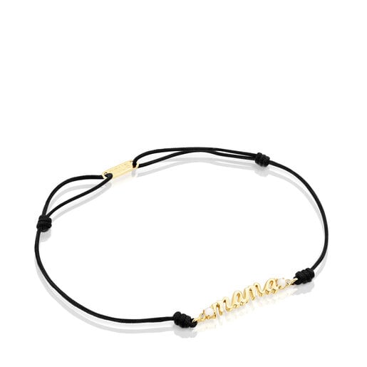 Gold TOUS Mama Bracelet with nylon, diamonds and mother-of-pearl