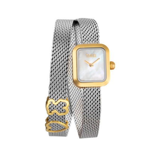 Analog Watch with steel bracelet, gold-colored steel motif and mother-of-pearl face TOUS ICON TIME EMBRACED