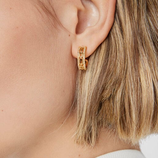 Silver vermeil Hoop earrings with diamonds Logo | TOUS