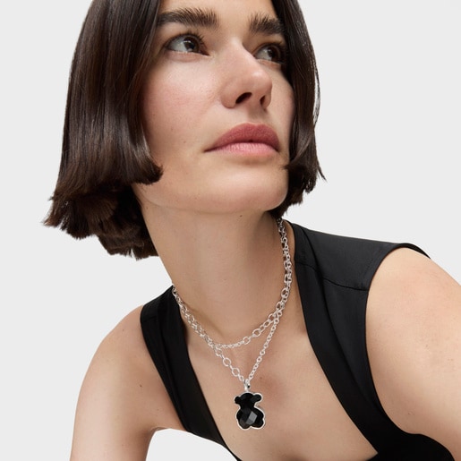 Silver TOUS Color Pendant with faceted onyx 3,3cm.