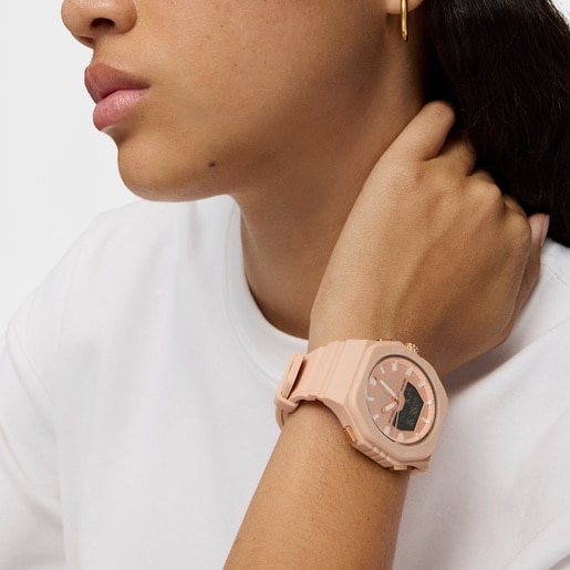 Reloj analógico/digital de acero IPRG nude con brazalete de nylon rosa Bet