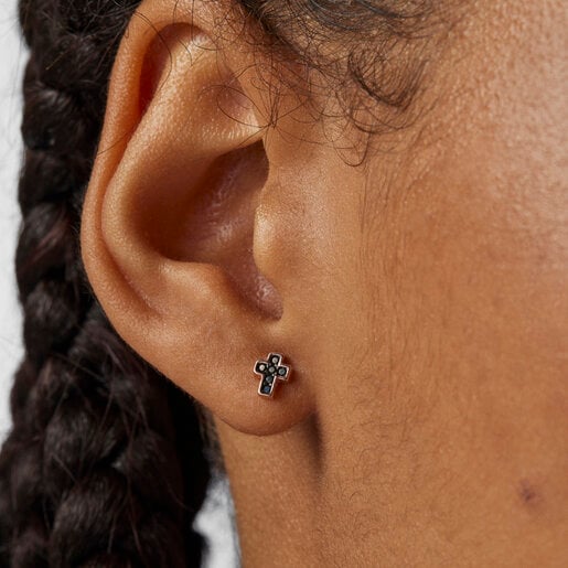 Motif cross Earrings in Rose Silver Vermeil with Spinels | TOUS