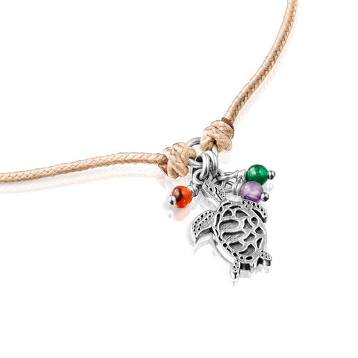 Pulsera de cordón beige con motivo tortuga y gemas Save Ocean