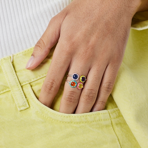 Silver TOUS Vibrant Colors Ring with four gemstones and enamel | TOUS