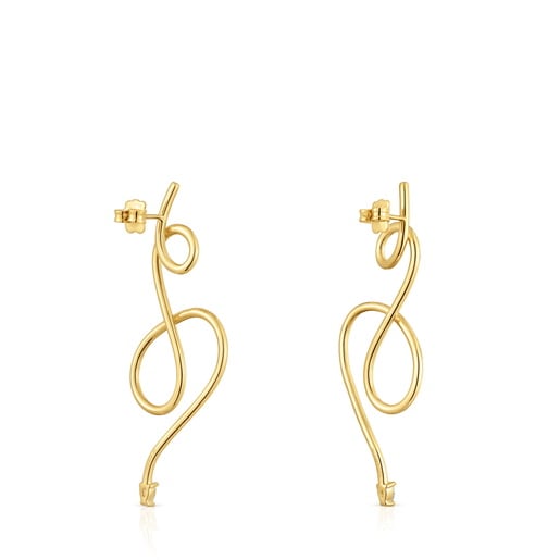 Aretes largos con baño de oro 18 kt sobre plata y diamantes creados en laboratorio Lio LGD