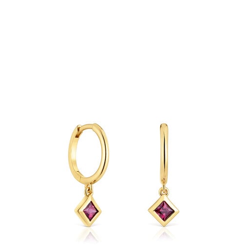 Boucles d’oreilles anneaux en argent plaqué or 18 ct et motif en rhodolite courtes TOUS Basic Colors