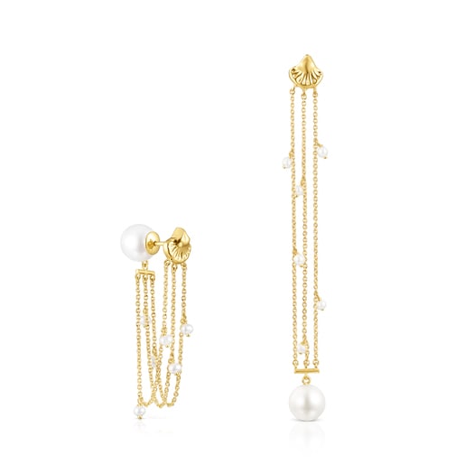 Aretes largos Oceaan conchas-cadenas de oro y perlas