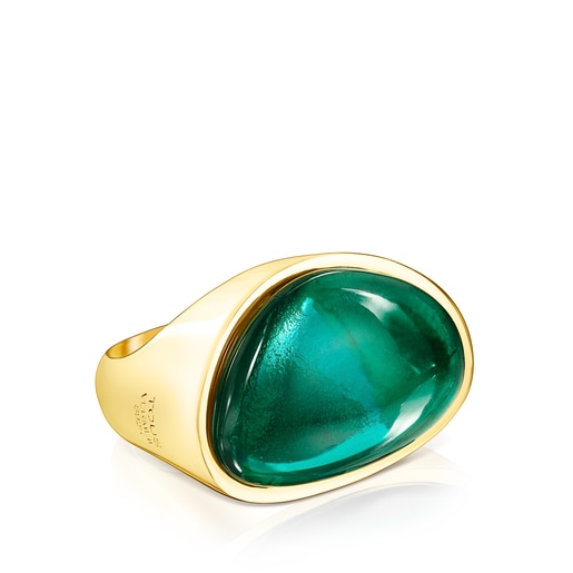 Δαχτυλίδι Cocktail από Ασήμι Vermeil με πράσινο Γυαλί