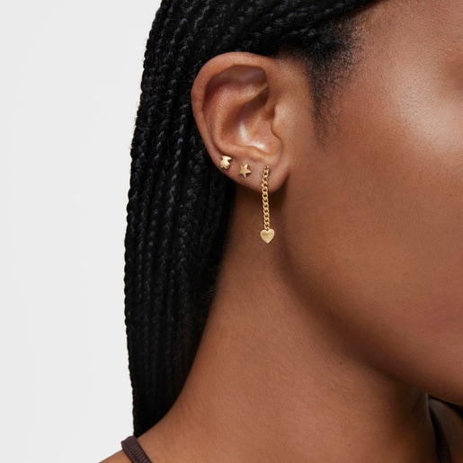 עגילי לב ארוכים מכסף עם ציפוי זהב 18 קרט מסדרת Bold Motif