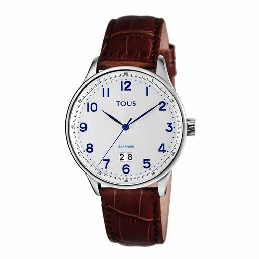 Steel Porto II Watch with brown Leather strap