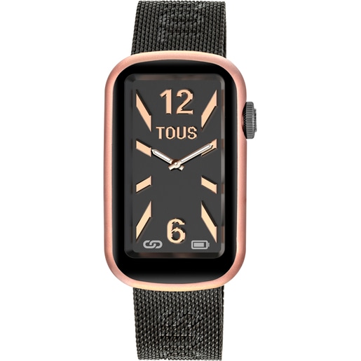Smartwatch TOUS T-Band Mesh mit Armband aus grauem IP-Stahl und Aluminiumgehäuse in rosafarbenem IPRG