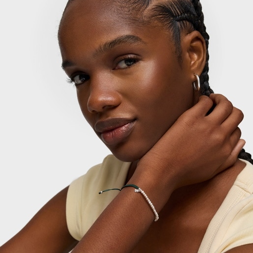 צמיד קולור פנינים בשילוב חוט ודובי כסף