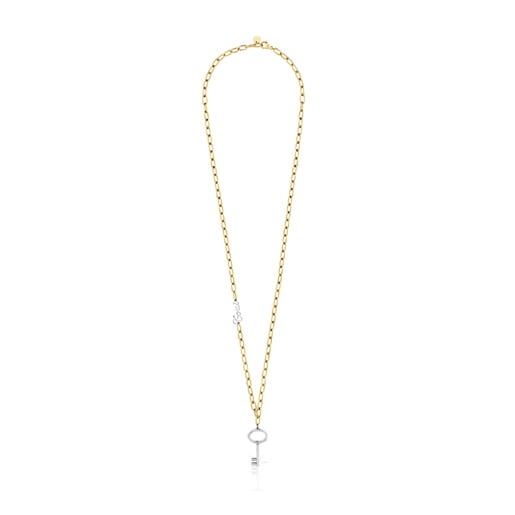 Long two-tone steel chain Necklace with key charm TOUS Charming