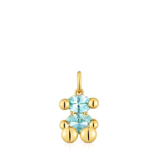 Small 18kt gold plating over silver bear motif Pendant and laboratory-grown sapphire Color Bear LGG