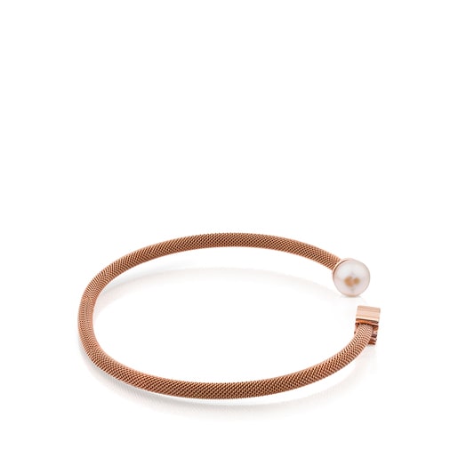 Steel and Rose Vermeil Silver TOUS Icon Mesh Bracelet with 6,5mm Pearl
