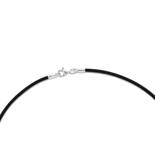 Collier ras du cou en cuir noir et fermoir en argent TOUS Chokers