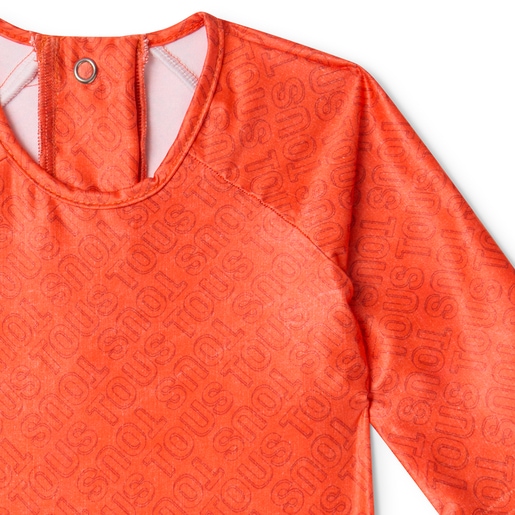 Girls one-piece swimsuit with long sleeves in Logo orange