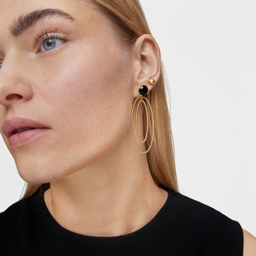 Hoop earrings with 18kt gold plating over silver and onyx Cachito Mío