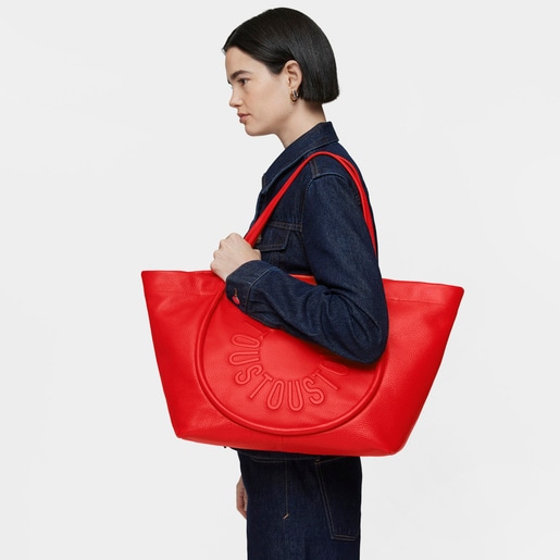 תיק סל TOUS Miranda גדול מעור בצבע אדום