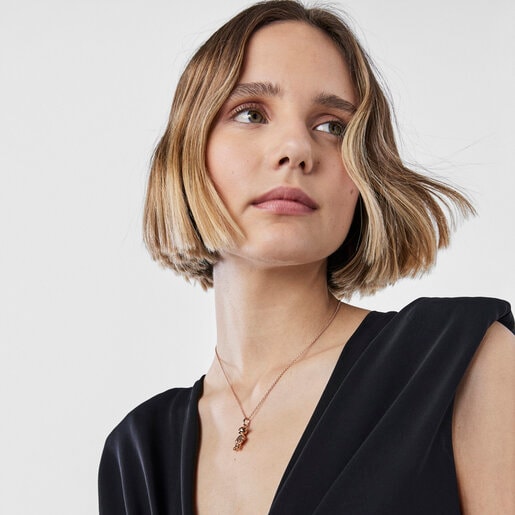 ペンダント  Teddy  くま  22mm　ピンクゴールドコーティング