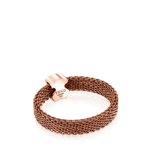 Anillo estrecho Real Sisy de Acero IP rosado y con baño de oro rosa 18 kt sobre plata con Perla