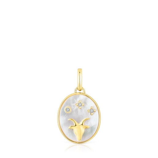 Pendentif Capricorne en argent vermeil avec nacre et topazes TOUS Horoscope