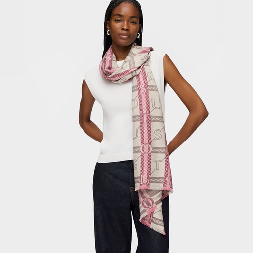 Beige and pink TOUS Legacy Jacquard Foulard