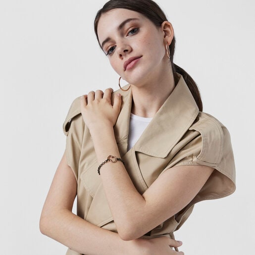 Сет браслетов Hold из темного серебра, розового вермеля и кожи