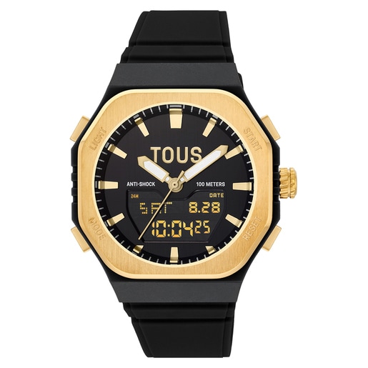 Reloj analógico/digital de acero dorado y brazalete de nylon negro Bet