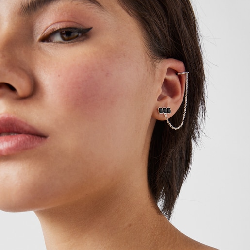 Earcuff Mini Onix em Prata com Ónix