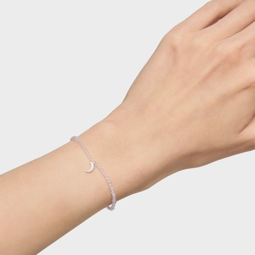 Pulsera elástica con cuarzo cristal de roca y luna de plata TOUS Motivos