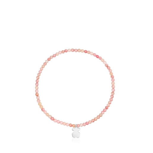 ピンクオパールとシルバーのベアのモチーフが付いた伸縮性ブレスレット TOUS Motif