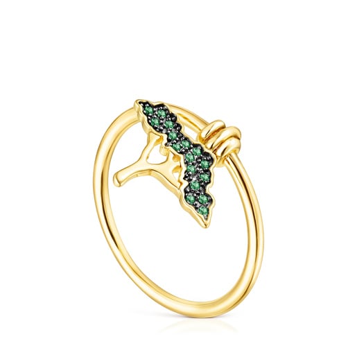 Silver Vermeil Save tree Ring with Tsavorite and Peridot | TOUS