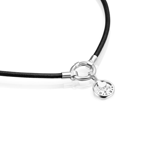 TOUS Mama Necklace in Silver and black Leather
