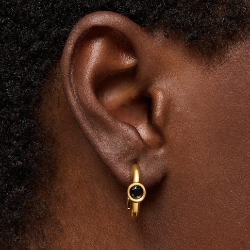 18 mm Hoop earrings with 18kt gold plating over silver and black spinel TOUS Line