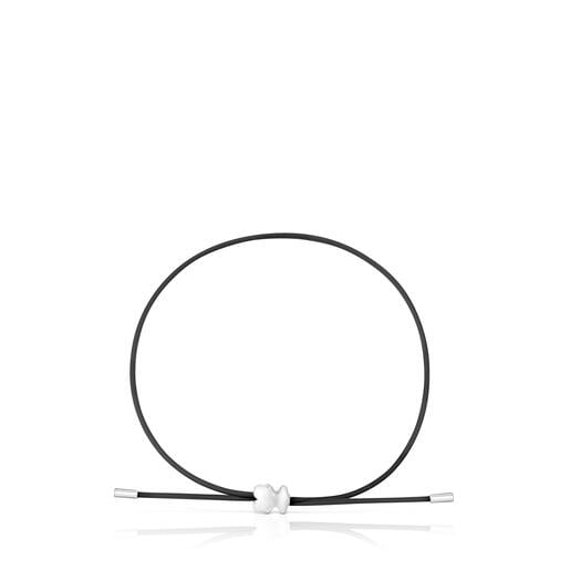 Pulsera oso de plata y caucho 7 mm Bold Motif