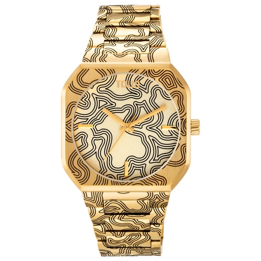 Analog watch with gold-colored embossed steel bracelet Lit