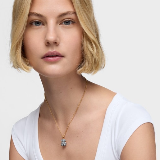 Two-tone bear Pendant with diamonds Bold Bear