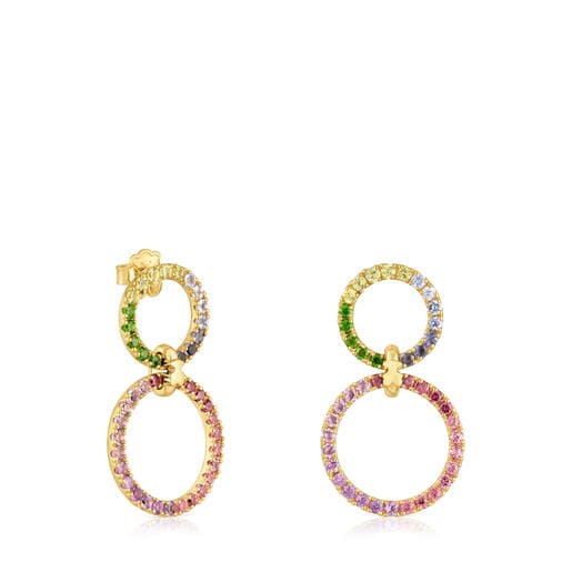 18kt gold-plated silver Double circle earrings with gemstones TOUS Straight