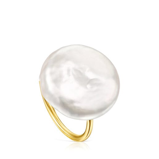 Silver Vermeil Nenufar petal Ring with Pearl | TOUS