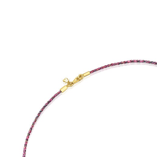 ピンクとレッドのブレイドスレッドにゴールドコーティングシルバーのクラスプ留めが付いたネックレス Efecttous