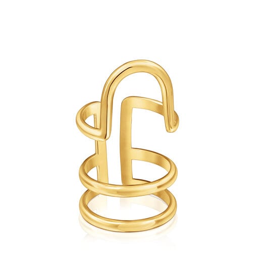 Pack Claws ring con baño de oro 18 kt sobre plata doble garra y logo