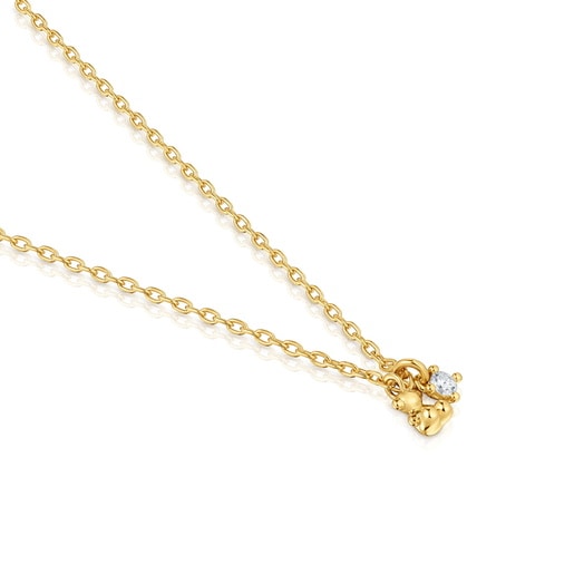Collier en argent plaqué or 18 ct et diamant créé en laboratoire court Bold Bear LGD