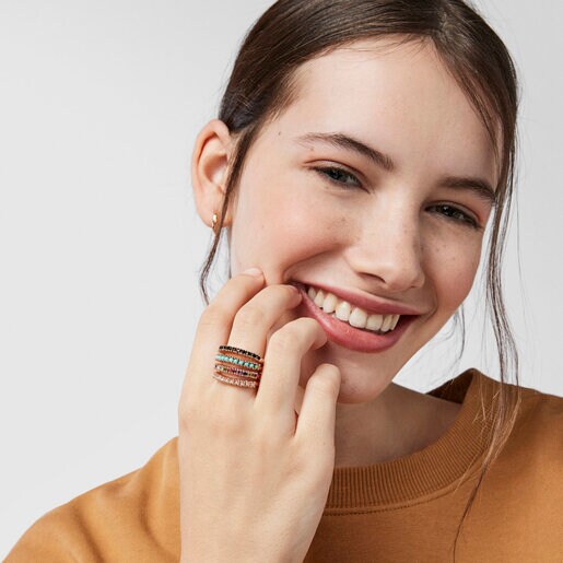 Straight Ring in Rose Silver Vermeil with multicolor Gemstones