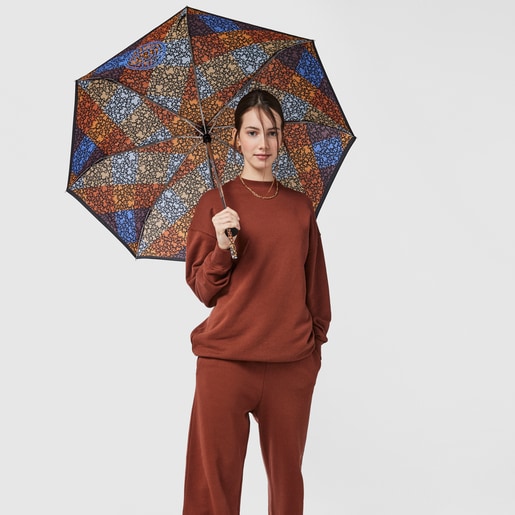 Складной зонт Kaos Mini Stamp синего и оранжевого цвета