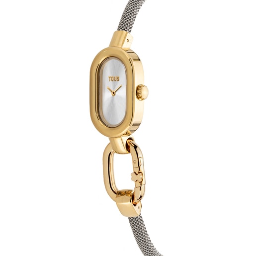 Analogové hodinky s ocelovým náramkem a pouzdrem z oceli IPG ve zlaté barvě TOUS Hold Oval