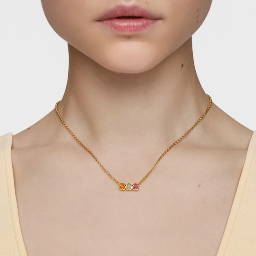 שרשרת קצרה Icon Color LGG מכסף בציפוי זהב 18 קראט עם אבני חן מעבדה