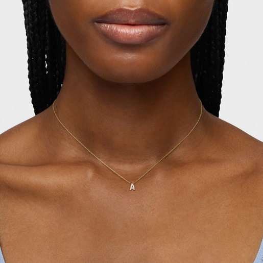 Short gold letter A Necklace with 0.05 ct diamonds Alphabet