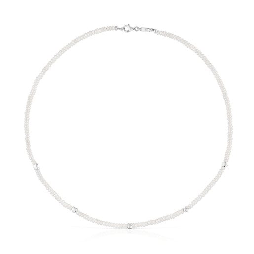 Short cultured pearl Necklace with motifs in silver Bold Motif